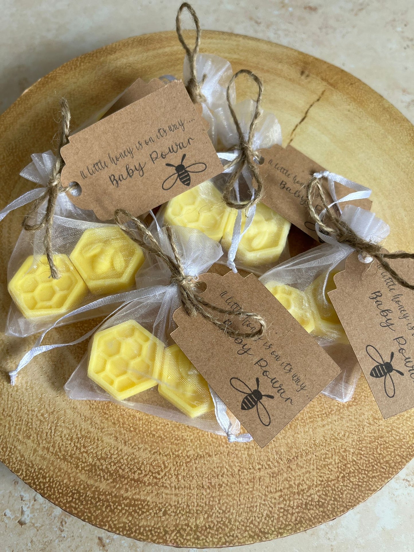 'A little honey is on its way' personalised tags
